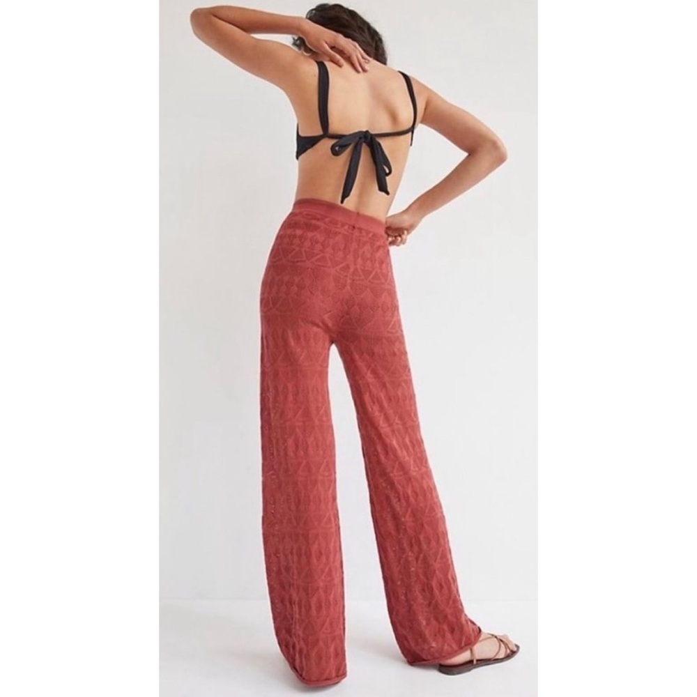 Anthropologie Wide-Leg Crochet Knit Pants in Terracotta - Picture 14 of 14